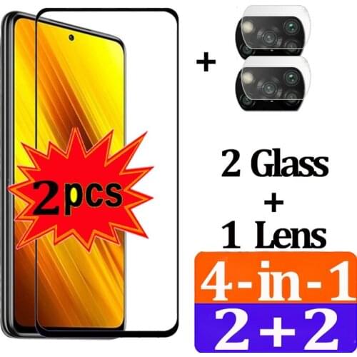 4-in-1 For Xiaomi Poco X3 Glass For Poco X3 Tempered Glass Protective Full Screen Protector For Poco M2 F2 Pro M3 X3 Lens Glass