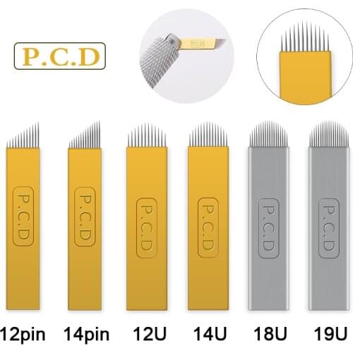 50pcs U pin PCD 12/14/19 Pins Permanent Makeup Eyebrow Tatoo Blade Microblading Needles For 3D Embroidery Manual Tattoo Pen