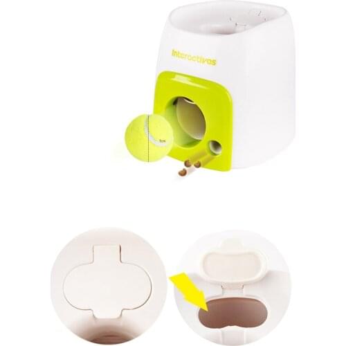 Automatic Pet Feeder Interactive Fetch Tennis Ball Launcher Dog Training Toys Throwing Ball Machine Pet Food Emission Device