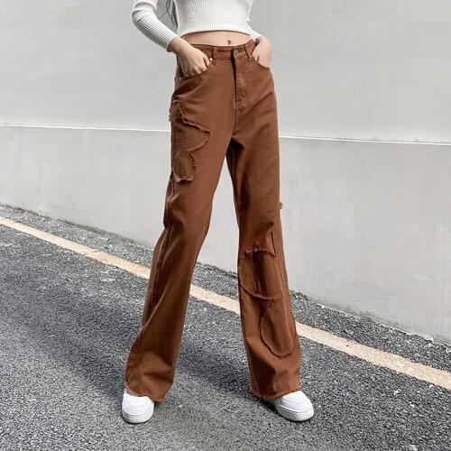 Women Pants Floral Patchwork Loose Fashion Mid Rise Solid Color Wide Leg Vintage Trousers Harajuku Straight Pants Streetwear