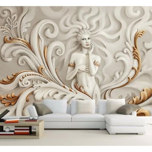 Custom Wall Paper Goddess Of Mercy Gold Embossed Wallpaper Sofa Living Room TV Backdrop Wall Sticker
