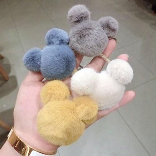 Kids Plush Mickey Hair Tie Bands For Girl Faux Fur Ball Pom-Pom Hairbands Hair Elastic Rope Ponytail Holder Accessories HT111