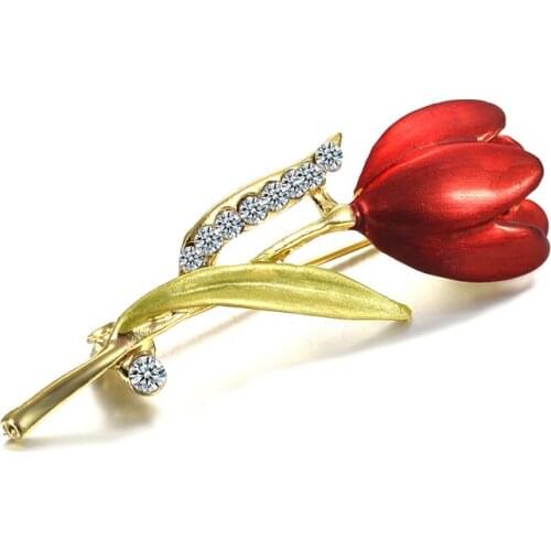 Elegant Tulip Flower Brooch Pin Crystal Costume Jewelry Clothes Accessories Lady Occupation Dress Corsage Brooches Women Jewelry