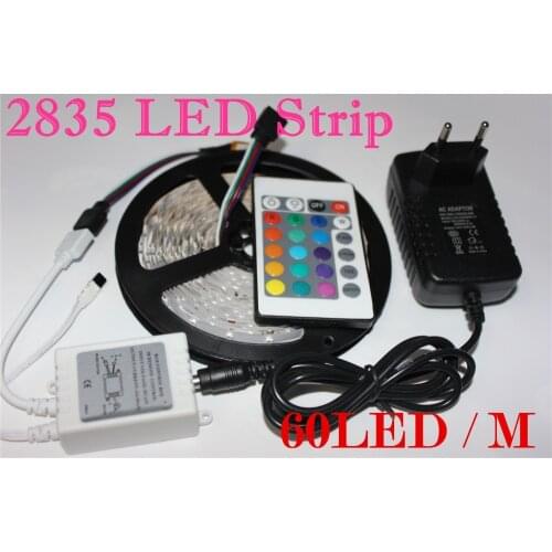 5M 2835 RGB 300 Led non waterproof Flexible Strip light bright than 3528 tape/24key Remote Controller/dc12v 2A Power Adapter