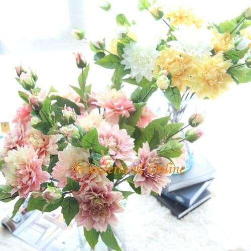 5 colors Silk dahlias flower vivid fake leaf wedding flower bridal decoration wedding bouquet Artificial flowers MW40356