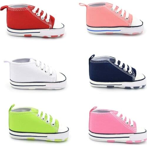 FREE SHIPPING 0-18M Newborn Baby Classic Canvas Toddler Infant Kids Girl Boy Shoes Anti-Slip Tie Up Sneakers First Walkers