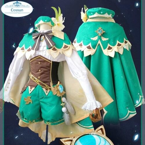 Anime Genshin Impact Venti Game Suit Green Lovely Uniform With Cloak Hat Cosplay Costume Halloween Outfit For Women Girls 2020 N