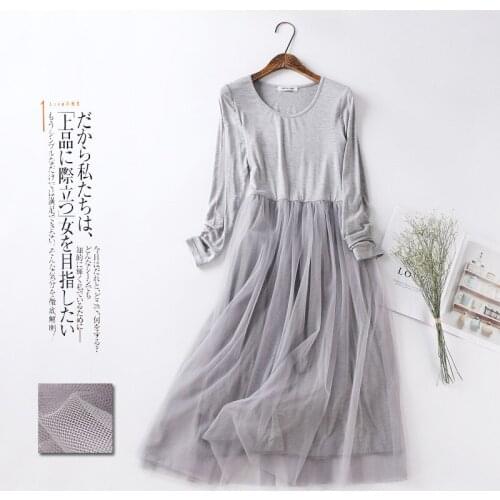 Modal Long-Sleeve Bottoming Dress Female Korean Version Mesh Inner Long Spring Autumn All-Match Lace Bottoming Skirt