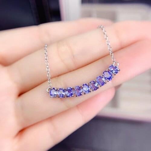 Natural blue tanzanite stone Necklace natural gemstone Pendant Necklace S925 silver Fashion Row smiling face girl party Jewelry