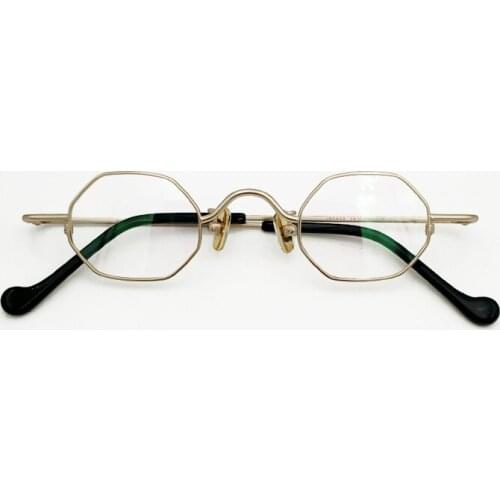 Polygonal glasses adult glasses, very small lenses, pure titanium irregular gold black myopia optical prescription eyes glasses
