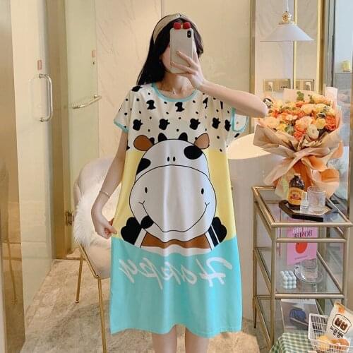 Pajamas Women Summer Nightdresses Ladies Loose Large Size Short-sleeved Spring Mid-length Home Wear Can Wear Nightdresses