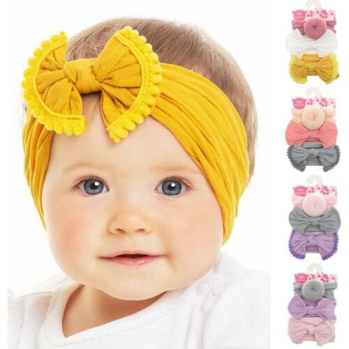 Newborn Girls Kids Baby Bow Hairband Headband Stretch Turban Knot Head Wrap 3pcs