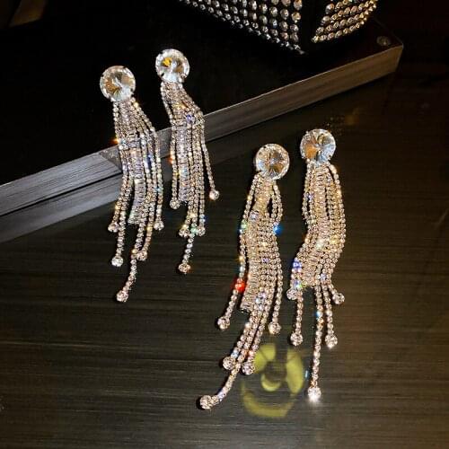Luxury Full Rhinestone Tassel Long Drop Earrings for Women Exaggerated Fashion Crystal Wedding Party Pendientes Gift Jewelry