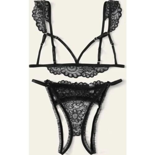 Sexy Underwear Top Fashion Open File Dew Perspective Three-Point Temptation Suit New Style Hot Sale In Europe And America