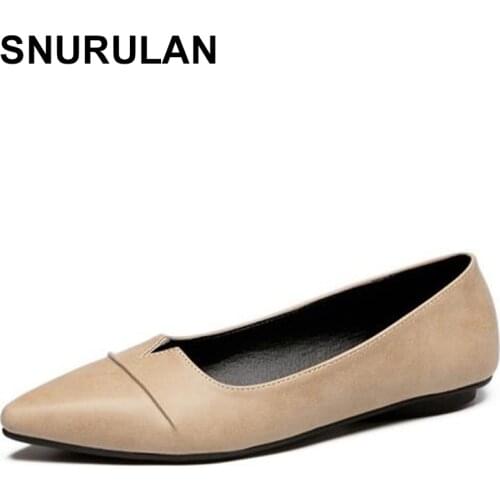 SNURULAN New Ballet Flats Spring Women OL Slip on Solid Color Pointed Toe Dress Walking Driving Casual Boat Shoes LoafersE604