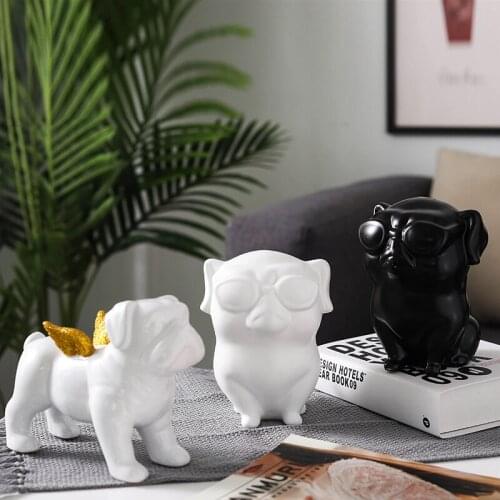 FRENCH BULLDOG STATUE WINGS BLACK DOG ART SCULPTURE CERAMICS CRAFT NORDIC MODERN HOME DECOR ORNAMENT R4312 GOLDEN RESIN EUROPE
