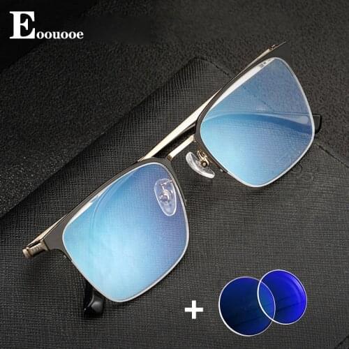 Β Titanium Prescription Glasses Anti Blue Ray Business Eyeglasses Photochromic Progressive Multifocal Lenses For Men Aspherical
