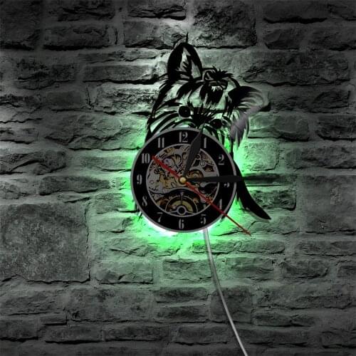 Yorkie Terrier Dog Breed Silhouette LED Light Backlight Night light Puppy Wall Lamp Animals Vinyl Wall Clock Gift For Dog Lover