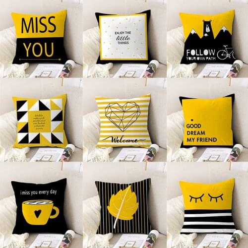 Yellow and Black Cartoon Bear Giraffe Throw Pillow Case Geometric Cushion Covers for Home Sofa Chair Decorative Pillowcases