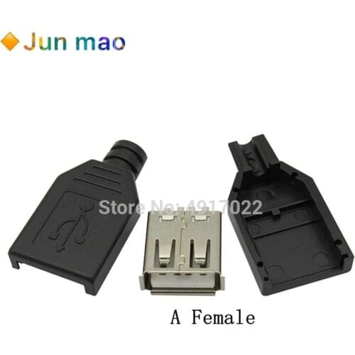 10pcs Type A Female 2.0 USB 4 Pin Plug Socket Connector With Black Plastic Cover Solder type DIY Connector A Type Welding Wire