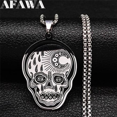2021 Gothic Moon Skull Stainless Steel Chain Necklace for Women/Men Silver Color Necklaces Jewelry bijoux acier N2252S02