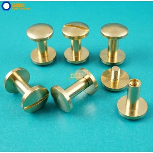 50 Set 10*10mm Solid Brass Rivet Chicago Screw for Leather Craft Belt Wallet / Cambered