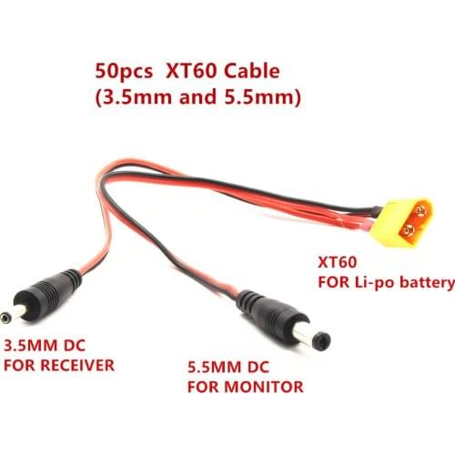 50pcs/lot Power supply line XT60 Plug DC Cable connect Lipo battery and Monitor display and Boscam 5.8G Receiver for FPV Aeria