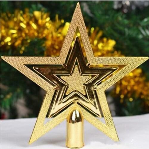 9.5cm Gold Star Silver Christmas Tree Top Star 3D Five-point Star Christmas Home Table Topper Xmas Decoration Merry Christmas