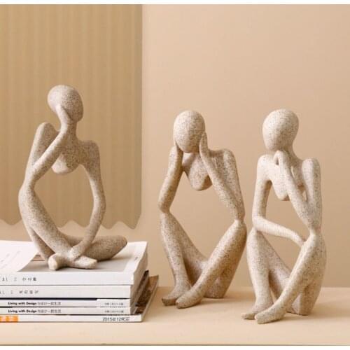 Abstract Home Decoration Character Figurines Golden Resin Thinker Sculpture Statue Living Room Office Decor Crafts Birthday Gift