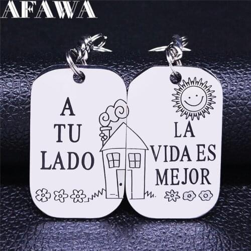 A TU LADO LA VIDA ES MEJOR Family Stainless Steel Keychain for Silver Color Keyring Jewelry llaveros para mujer K868S01 K869S01