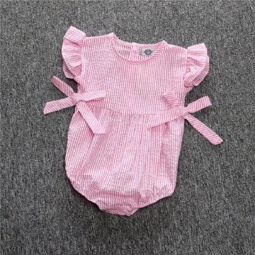 Childrens wear new baby romper suit children stripe bow sleeveless baby climb clothes