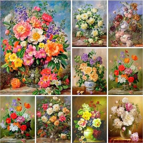 DIY 5D Full Drill Diamond Painting Flower Mosaic Rose Peony Diamond Embroidery Vase Handicraft Home Decoration Gift
