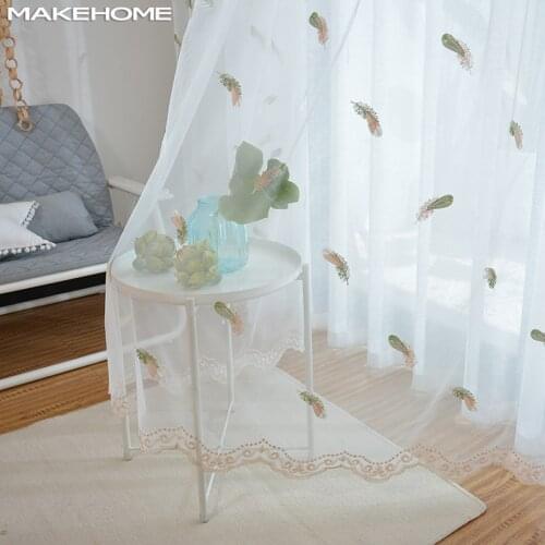 Two-Color Feather Window Curtains for Kids Room Living Room Embroidered Tulle Curtains White Voile Drapes Home Decor