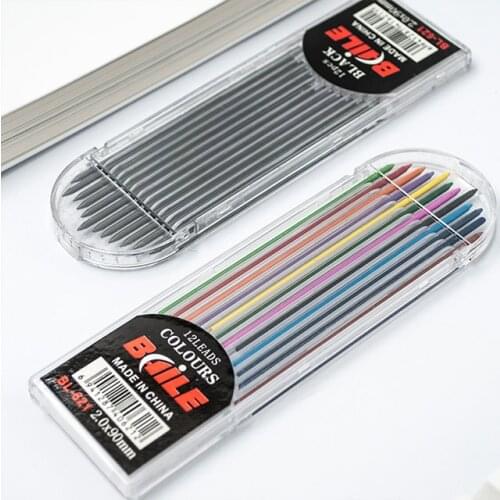 12pcs/pack 2.0mm Colored Pencil Lead 2B Mechanical Pencil Refills Core for Art School Diy Drawing Writing Supplies Stationery