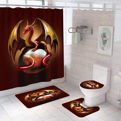 Hot Movie Dragon Shower Curtain cartoon Kids Fashin Bathroom Curtain With 12 Hooks Waterproof Bathroom Decor Toilet Non-slip Mat