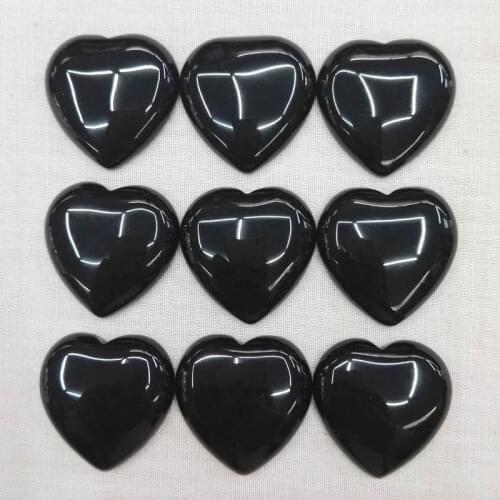 Good quality 30mm Natural black onyx stone beads heart CAB CABOCHON for jewelry making Wholesale 10pcs/lot