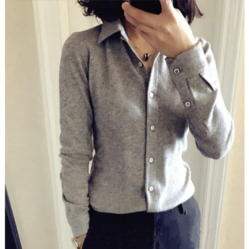 2018 Spring Autumn Women Cashmere Wool Sweaters Cardigans Turn Down Neck Sexy Casual Fashion Solid Color Femme Knitted Plus Size