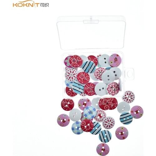 KOKNIT Cute Flowers Painted Wooden Decoration Buttons & Frames Clothing Sewing Accessories 50pcs Buttons With Box For Women Mom