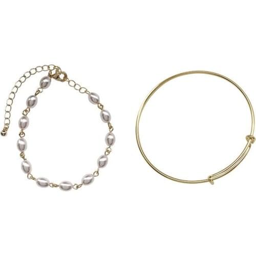 10 sets/lot fashion women jewelry metal chain pearl bracelet