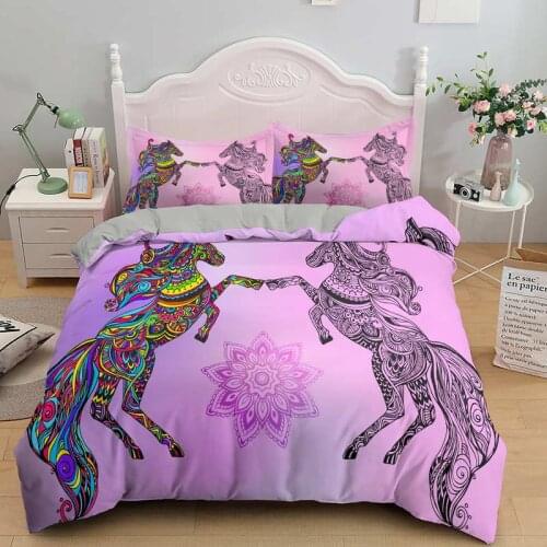 Animal Printing Bedding Set Purple Horse Single Double King Queen Size Quilt Duvet Cover 2/3pcs Kids Bedclothes And Pillowcase