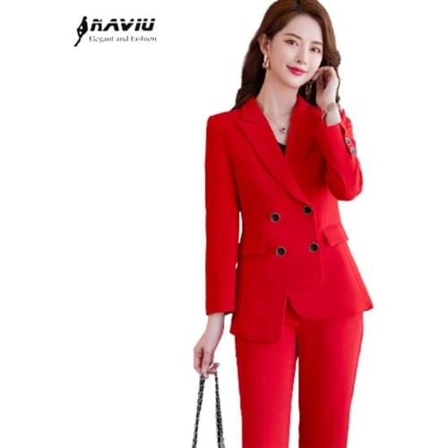 Red Suits Women 2021 New High End Professional Temperament Fashion Formal Slim Blazer And Pants Office Ladies Work Wear White