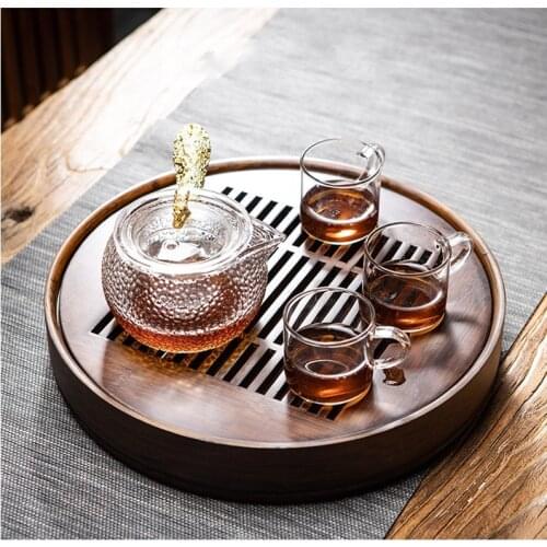Peony Flower Round Tea Tray-Natural Bamboo Wood Tea tabl Tray Tea Set Board Bamboo Pu er Tea Tray Kitchen Accessories