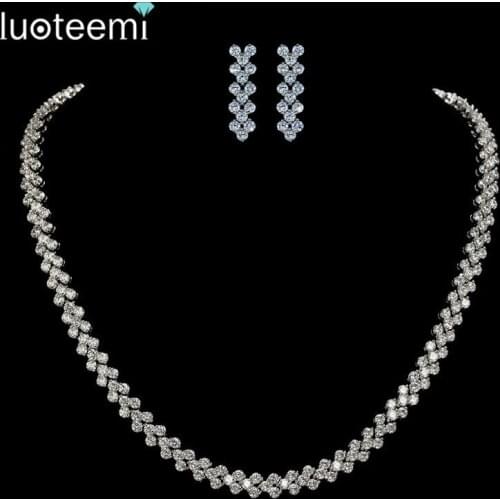 LUOTEEMI Brand Hot Selling Luxury Bridal Jewelry Classic 3Rows 2.75mm Cubic Zirconia Necklace Wedding Jewelry Accessories
