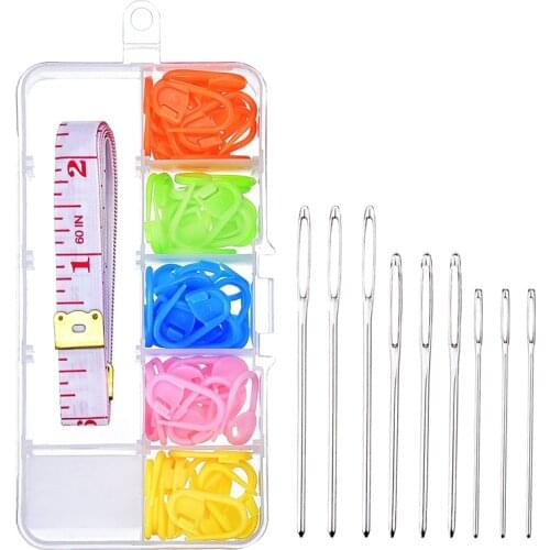 MIUSIE 9 Pieces Large Eye Blunt Sewing Needles with 60 Pieces Lock Markers and Cloth Tape Measure Sewing Tools Set Hot Sale