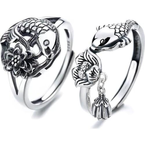 Moda Animal Joyería Plata Carpa Lindo Retro Personalidad Creativa Anillo Ajustable Hombres y Mujeres Regalos De Cumpleaños