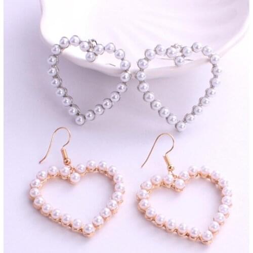 Fashion Temperament Pearl Heart Shape Drop Earrings Gold/Silver Color Dangle Earrings For Women Girls Party Jewelry Gifts