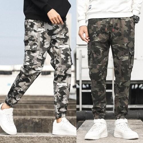 Men Casual Camouflage Jogger Pants Wear-resistant Camouflage Ankle-tied Cotton Ninth Pants Trousers Men Fashion Pencil Pants