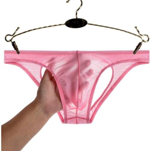 Mens Backless Underwear Ice Silk Transparent Low Waist Sexy Panties Pouch Briefs Male Back Open Jockstraps Plus Size