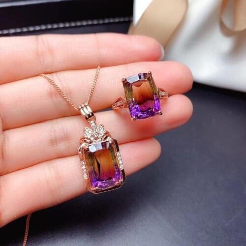 100% Natural Real Natural And Real Ametrine Set 925 sterling silver Fine jewelry 1pc ring,1pc Pendant