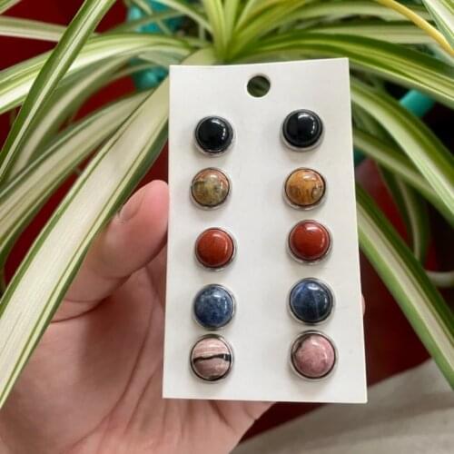 Unusual Stainless Steel Earrings for Women Natural Stone Aventurine Tigereye Crystal Simple Retro Fashion Earrings 2020 Trendy